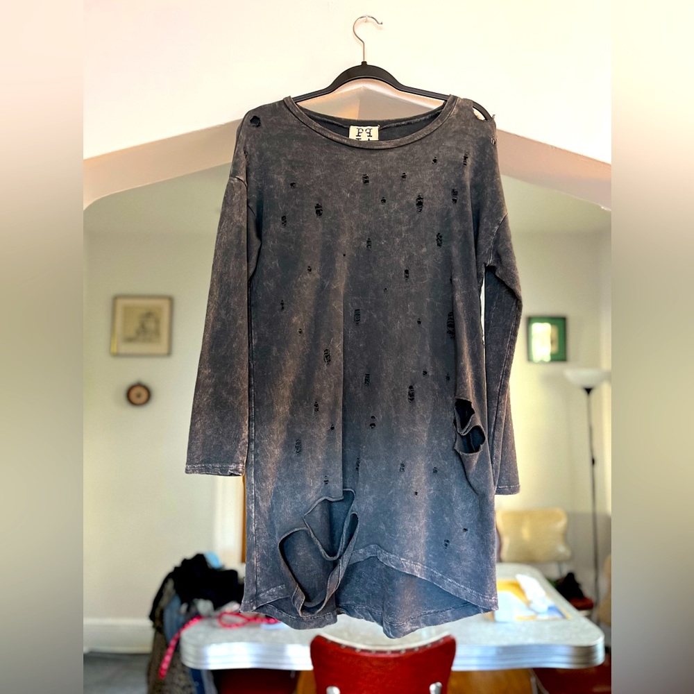 PPLA NWOT Distressed Acid Wash Gray Sweater Dress
